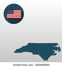 Map of the U.S. state of North Carolina on a white background. American flag