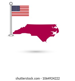 Map of the U.S. state of North Carolina on a white background. American flag