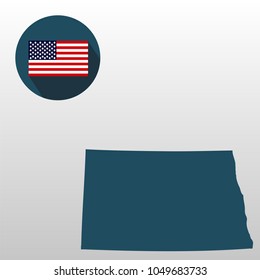 Map of the U.S. state of North Dakota on a white background. American flag