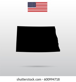 Map of the U.S. state of North Dakota. American flag.