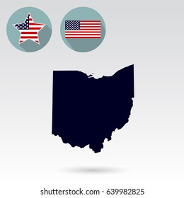 Map of the U.S. state of Ohio on a white background. American flag, star