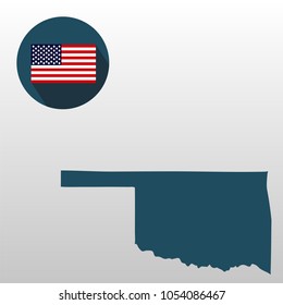 Map of the U.S. state of Oklahoma on a white background. American flag