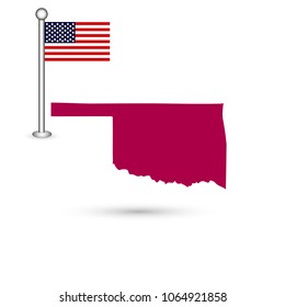 Map of the U.S. state of Oklahoma on a white background. American flag