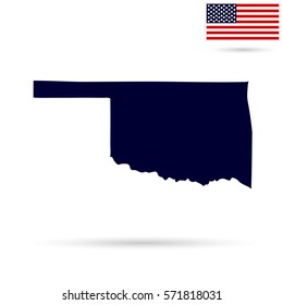 Map of the U.S. state  Oklahoma on a white background. American flag