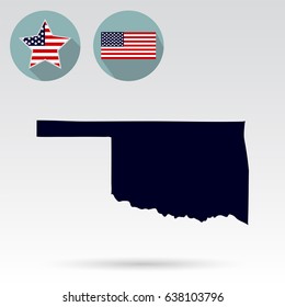 Map of the U.S. state of Oklahoma on a white background. American flag, star