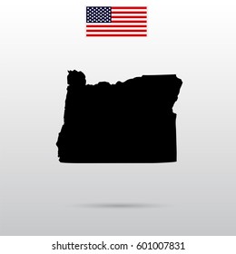  Map of the U.S. state of Oregon. American flag.
