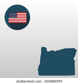 Map of the U.S. state of Oregon on a white background. American flag