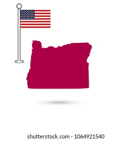Map of the U.S. state of Oregon on a white background. American flag