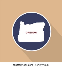Map of the U.S. state of Oregon on a blue background. State name