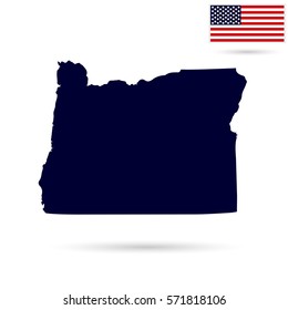 Map of the U.S. state  Oregon on a white background. American flag