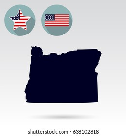 Map of the U.S. state of Oregon on a white background. American flag, star