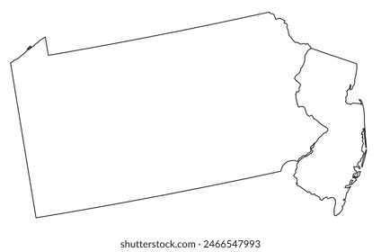 Map of the U.S. state of Pennsylvania, New Jersey