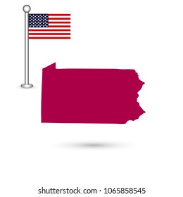 Map of the U.S. state of Pennsylvania on a white background. American flag