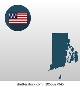 Map of the U.S. state of Rhode Island on a white background. American flag