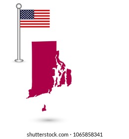 Map of the U.S. state of Rhode Island on a white background. American flag