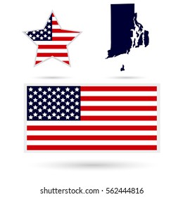 Map of the U.S. state of Rhode Island on a white background. American flag, star.
