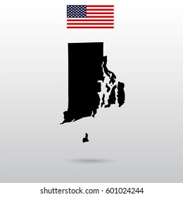 Map of the U.S. state of Rhode Island. American flag.