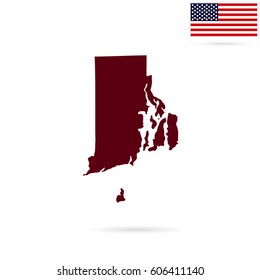 Map of the U.S. state of Rhode Island on a white background. American flag.
