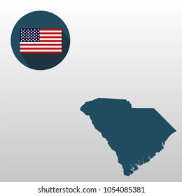 Map of the U.S. state of South Carolina. American flag