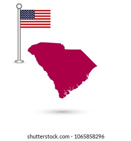 Map of the U.S. state of South Carolina. American flag
