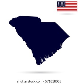 Map of the U.S. state South Carolina. American flag.