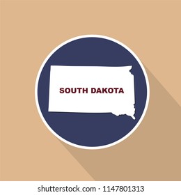 Map of the U.S. state of South Dakota on a blue background. State name