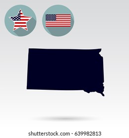 Map of the U.S. state of South Dakota on a white background. American flag, star.
