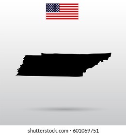 Map of the U.S. state of Tennessee. American flag