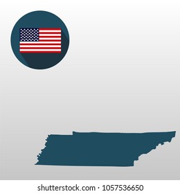 Map of the U.S. state of Tennessee on a white background. American flag