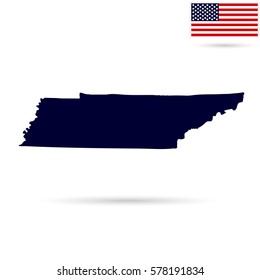 Map of the U.S. state of Tennessee on a white background. American flag.