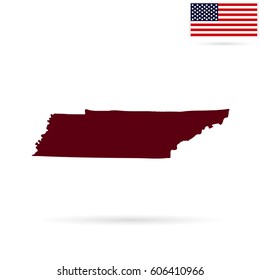 Map of the U.S. state of Tennessee on a white background. American flag.
