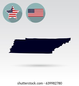 Map of the U.S. state of Tennessee on a white background. American flag, star.