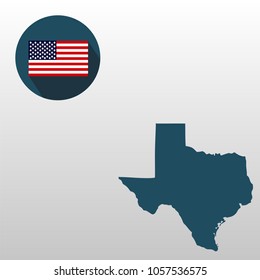 Map of the U.S. state of Texas on a white background. American flag