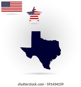 Map of the U.S. state of Texas on a gray background. American flag, star
 