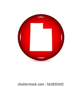 Map of the U.S. state of Utah on a white background. Red button.