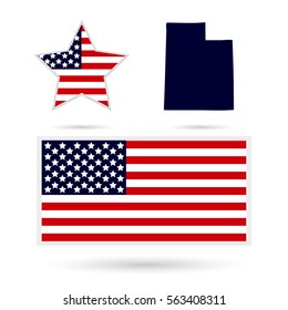 Map of the U.S. state of Utah on a white background. American flag, star