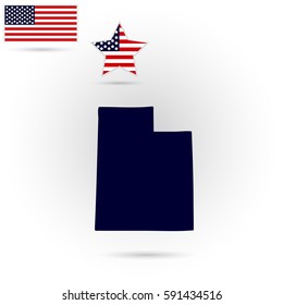 Map of the U.S. state of Utah on a gray background. American flag, star
