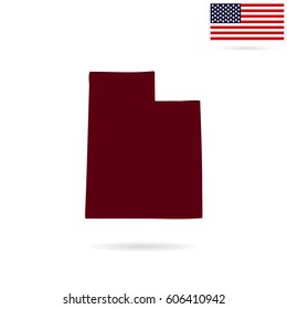 Map of the U.S. state of Utah on a white background.American flag.
