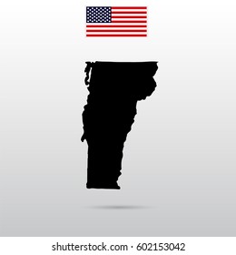 Map of the U.S. state of Vermont. American flag
