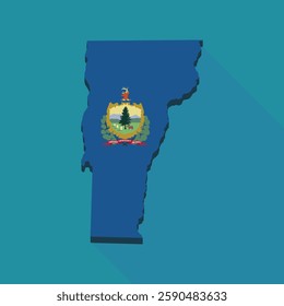 Map of the US state of Vermont in colors of the Vermont State flag (flat design,long shadow)