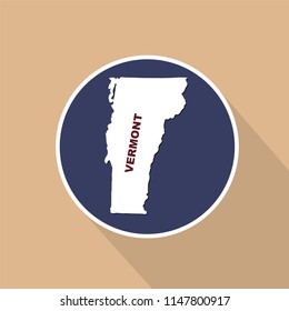 Map of the U.S. state of Vermont on a blue background. State name