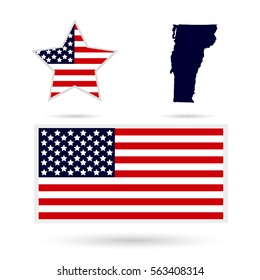 Map of the U.S. state of Vermont on a white background. American flag, star