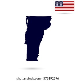 Map of the U.S. state of Vermont on a white background. American flag.