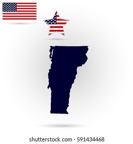Map of the U.S. state of Vermont on a gray background. American flag, star
