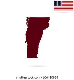 Map of the U.S. state of Vermont on a white background. American flag
