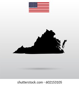 Map of the U.S. state of Virginia. American flag
