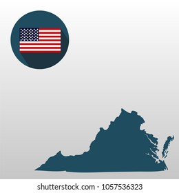 Map of the U.S. state of Virginia on a white background. American flag