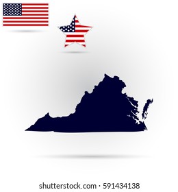 Map of the U.S. state of Virginia on a gray background. American flag, star
