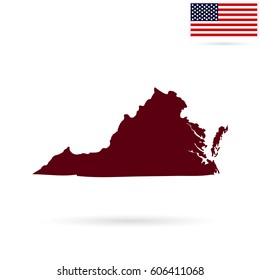 Map of the U.S. state of Virginia on a white background. American flag.
