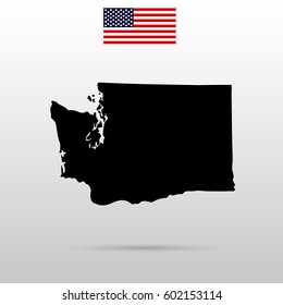 Map of the U.S. state of Washington. American flag
